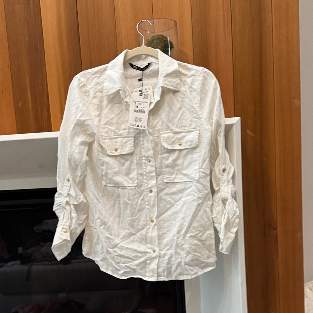 Zara White Button-Up Blouse